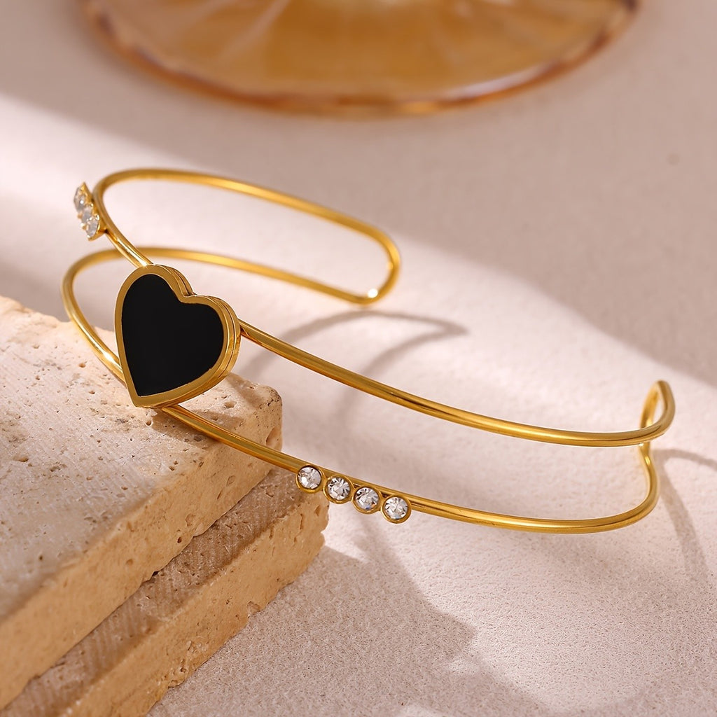Dainty Black Heart Cuff Bracelet