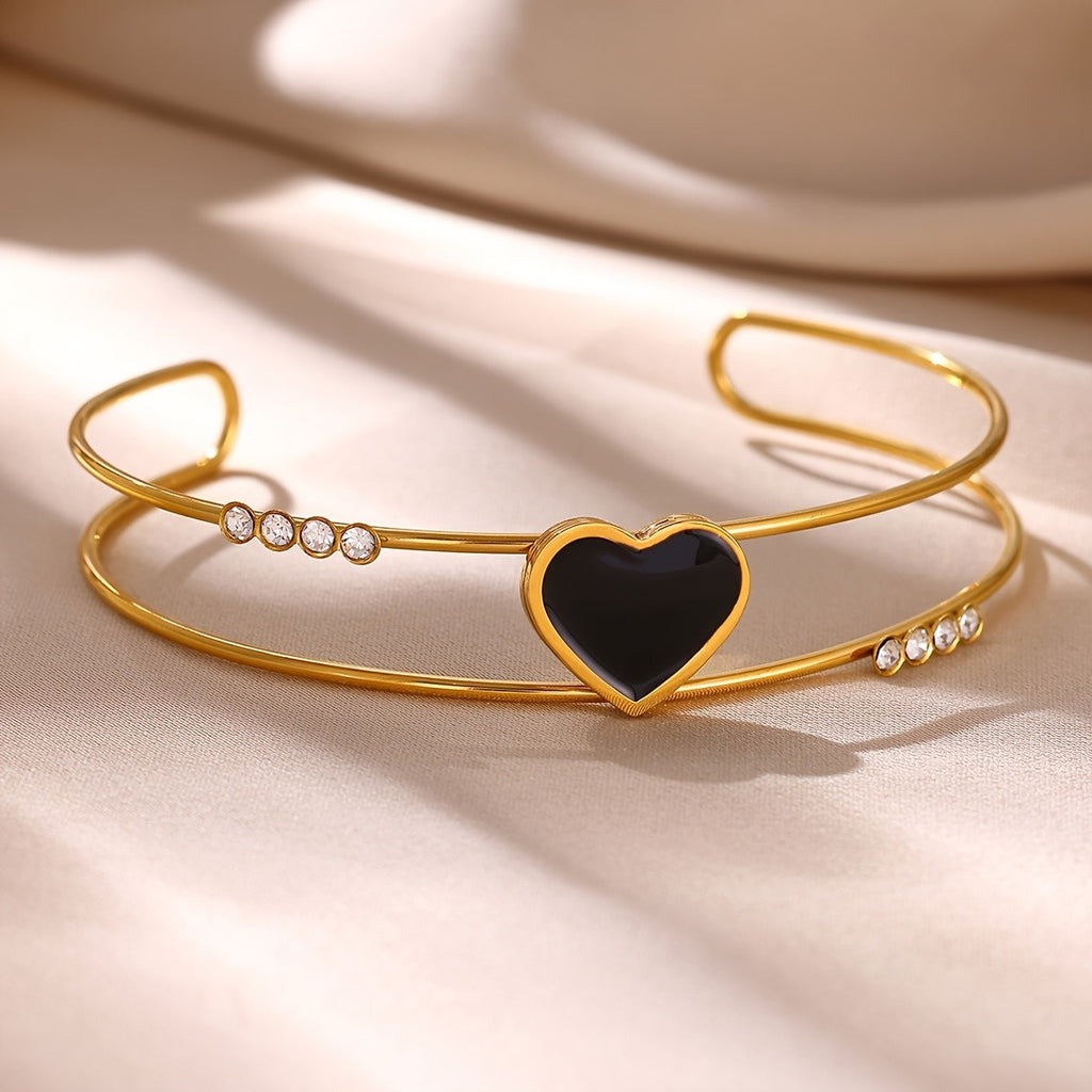 Dainty Black Heart Cuff Bracelet