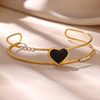 Dainty Black Heart Cuff Bracelet