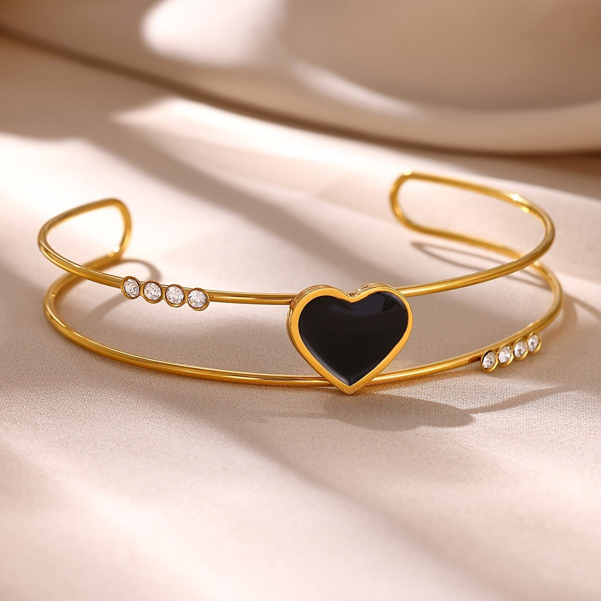 Dainty Black Heart Cuff Bracelet