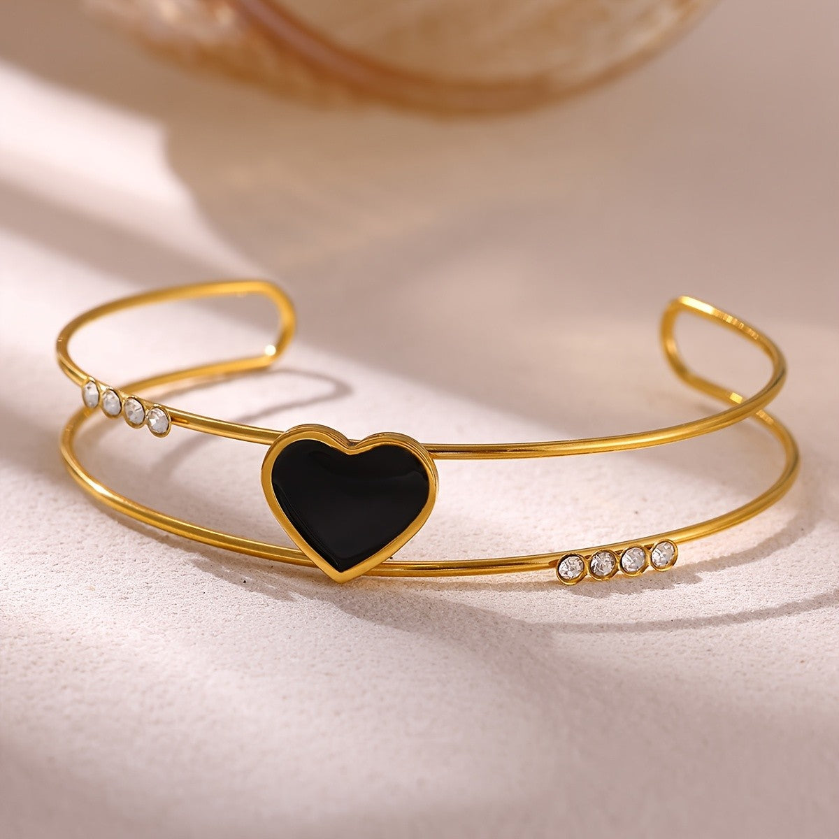 Dainty Black Heart Cuff Bracelet