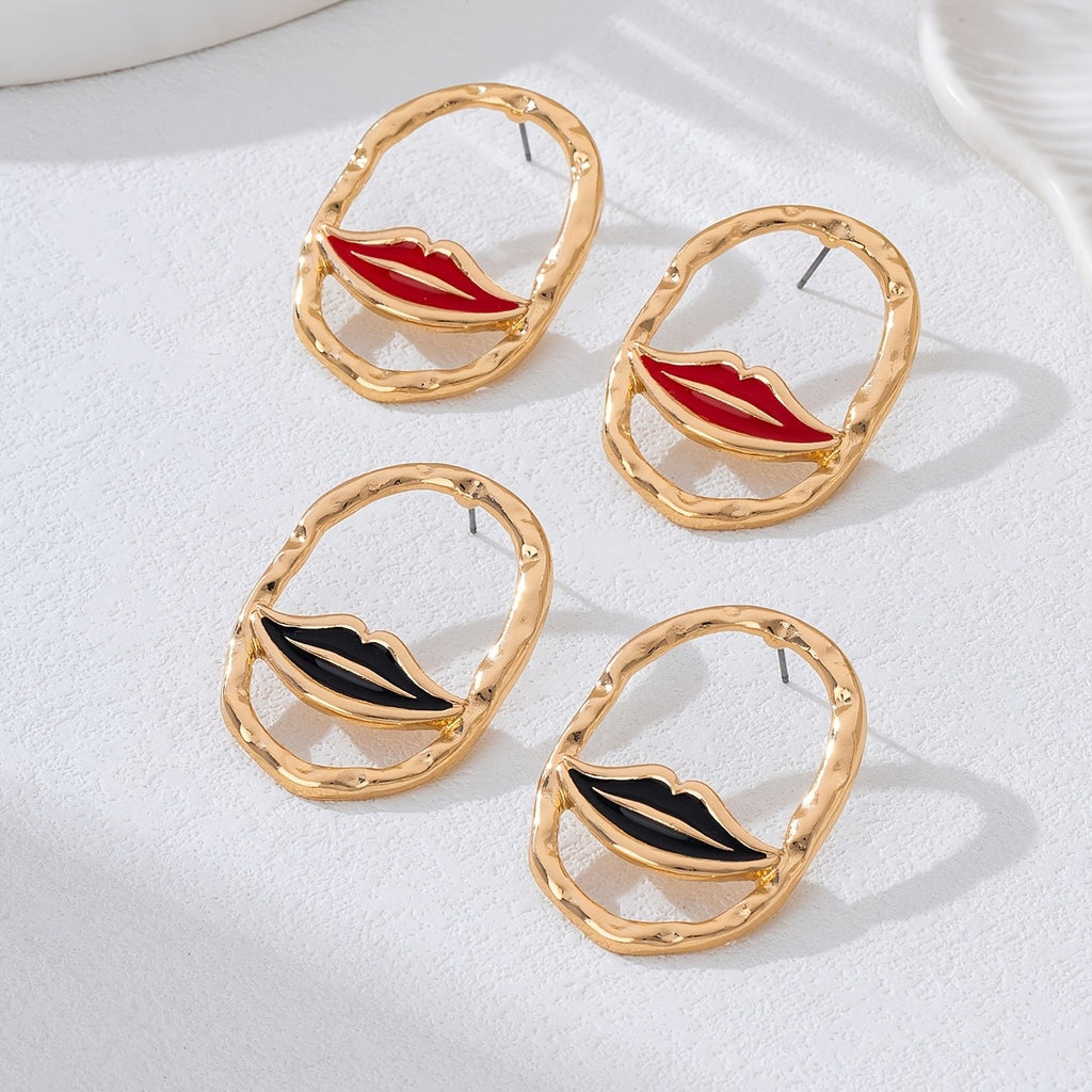 Bold Red Lip Enamel Drop Earrings
