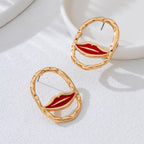 Bold Red Lip Enamel Drop Earrings