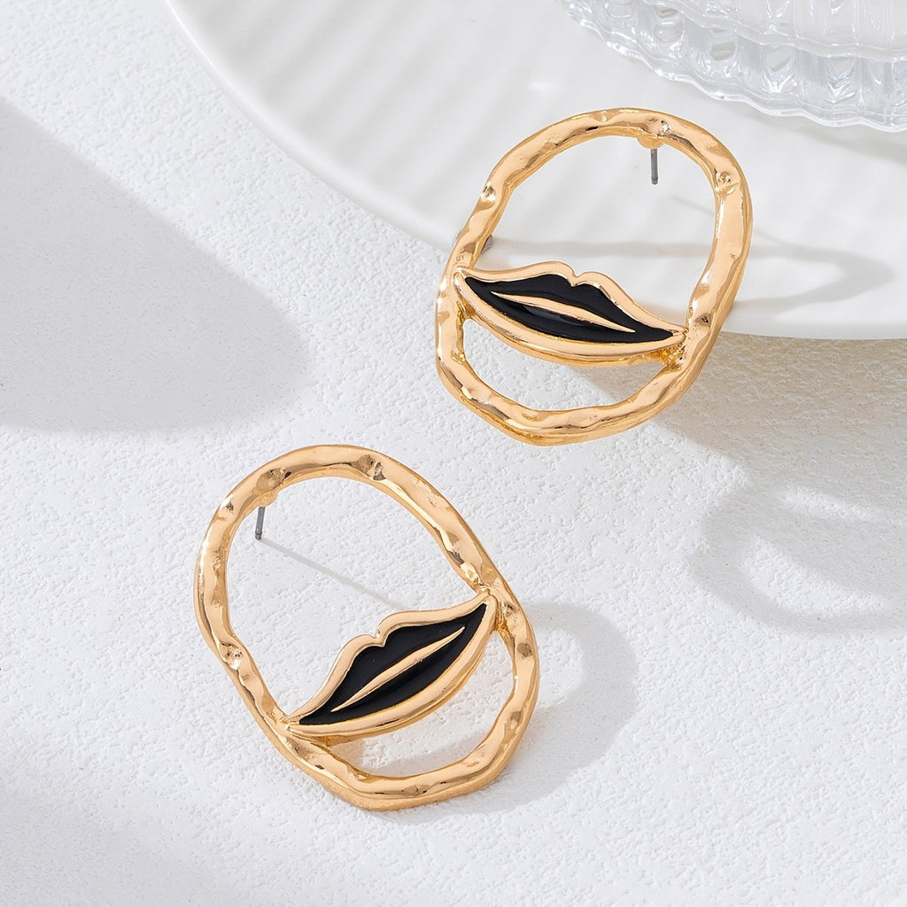 Bold Red Lip Enamel Drop Earrings
