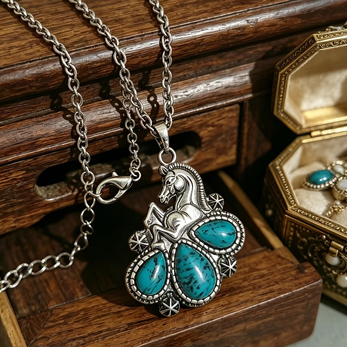 Western Horse Turquoise Pendant Necklace