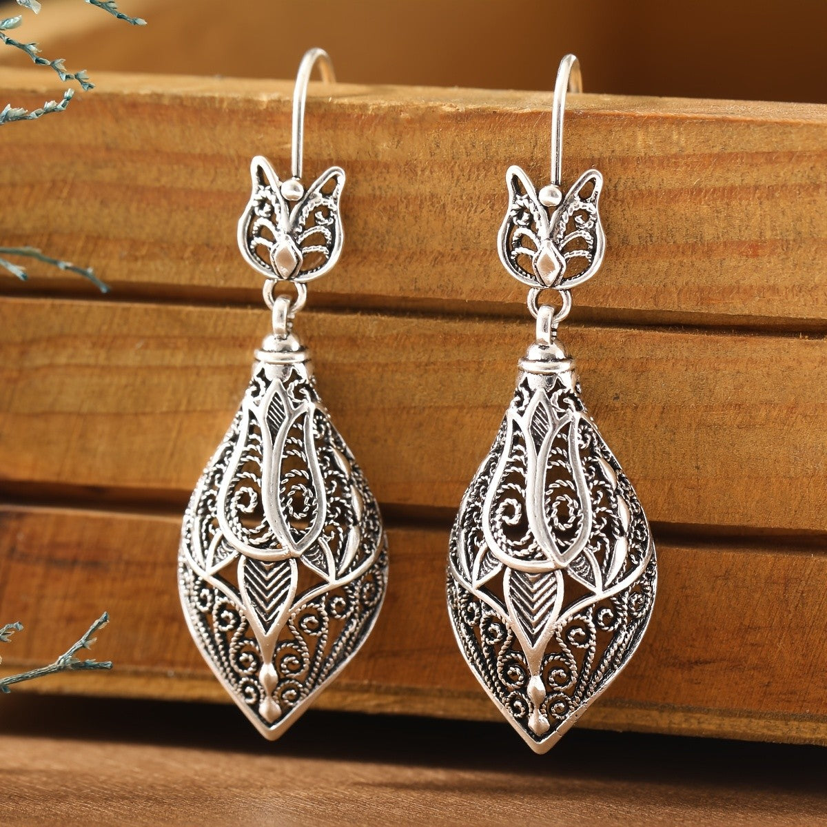 Ornate Filigree Teardrop Earrings