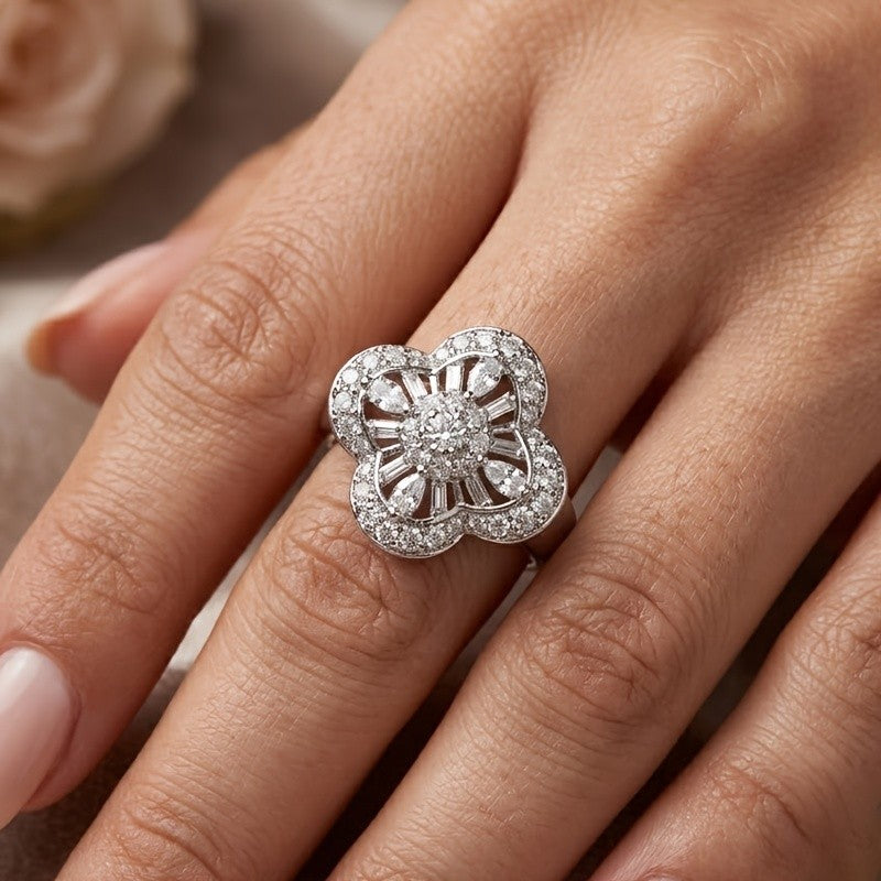 Elegant Floral Pave Statement Ring