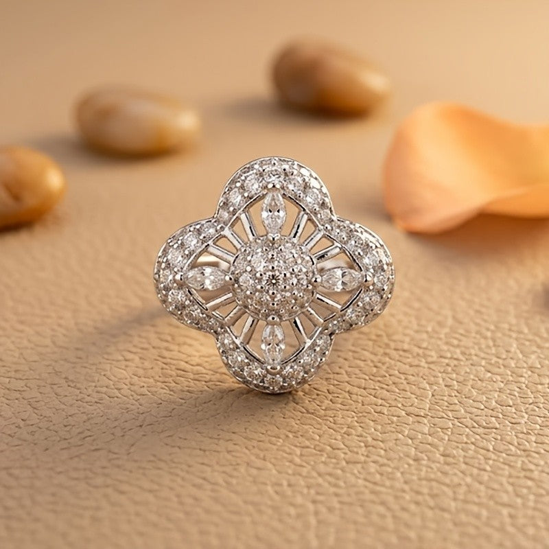 Elegant Floral Pave Statement Ring