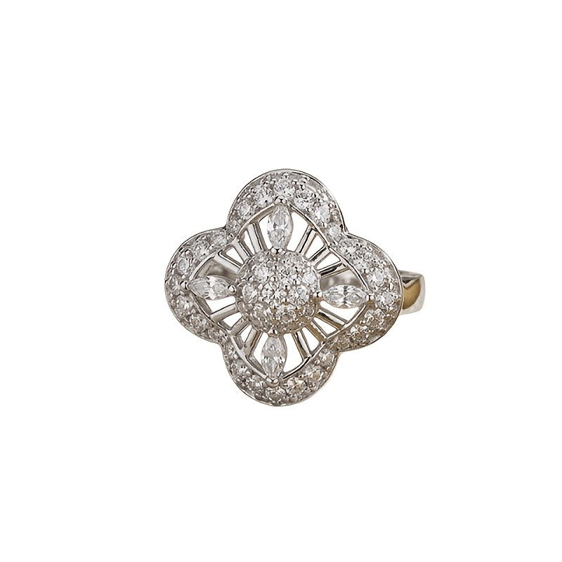Elegant Floral Pave Statement Ring