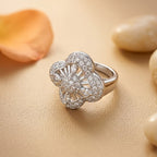 Elegant Floral Pave Statement Ring