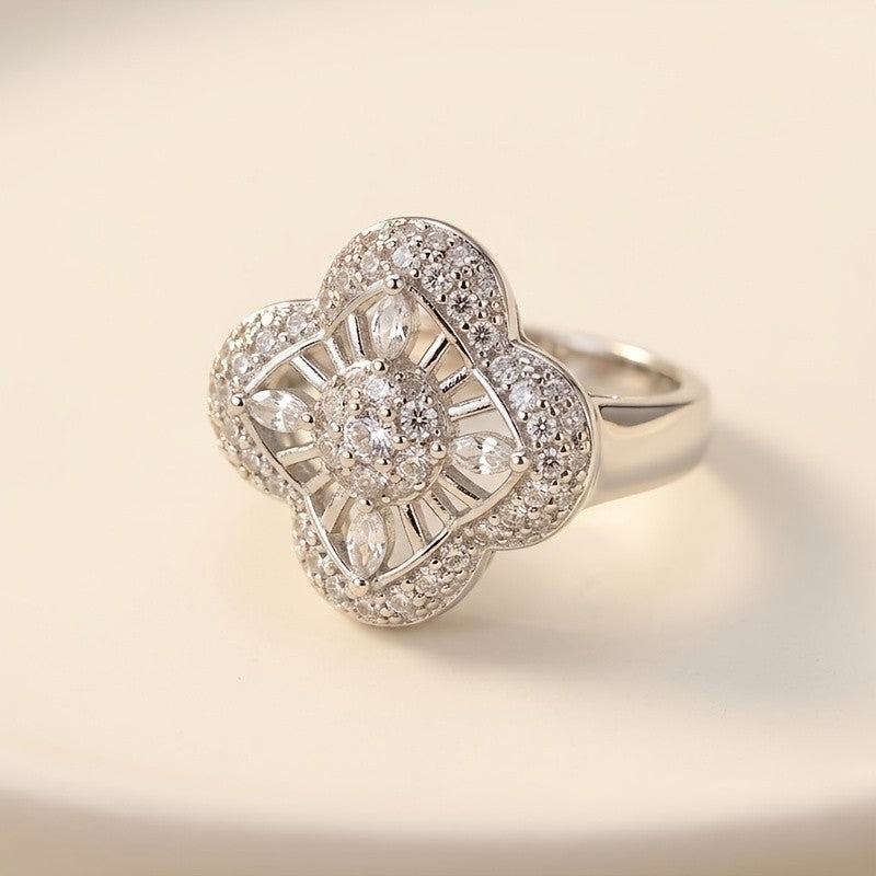 Elegant Floral Pave Statement Ring