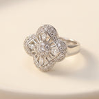 Elegant Floral Pave Statement Ring