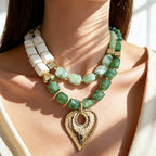 Chunky Green Bead Heart Necklace