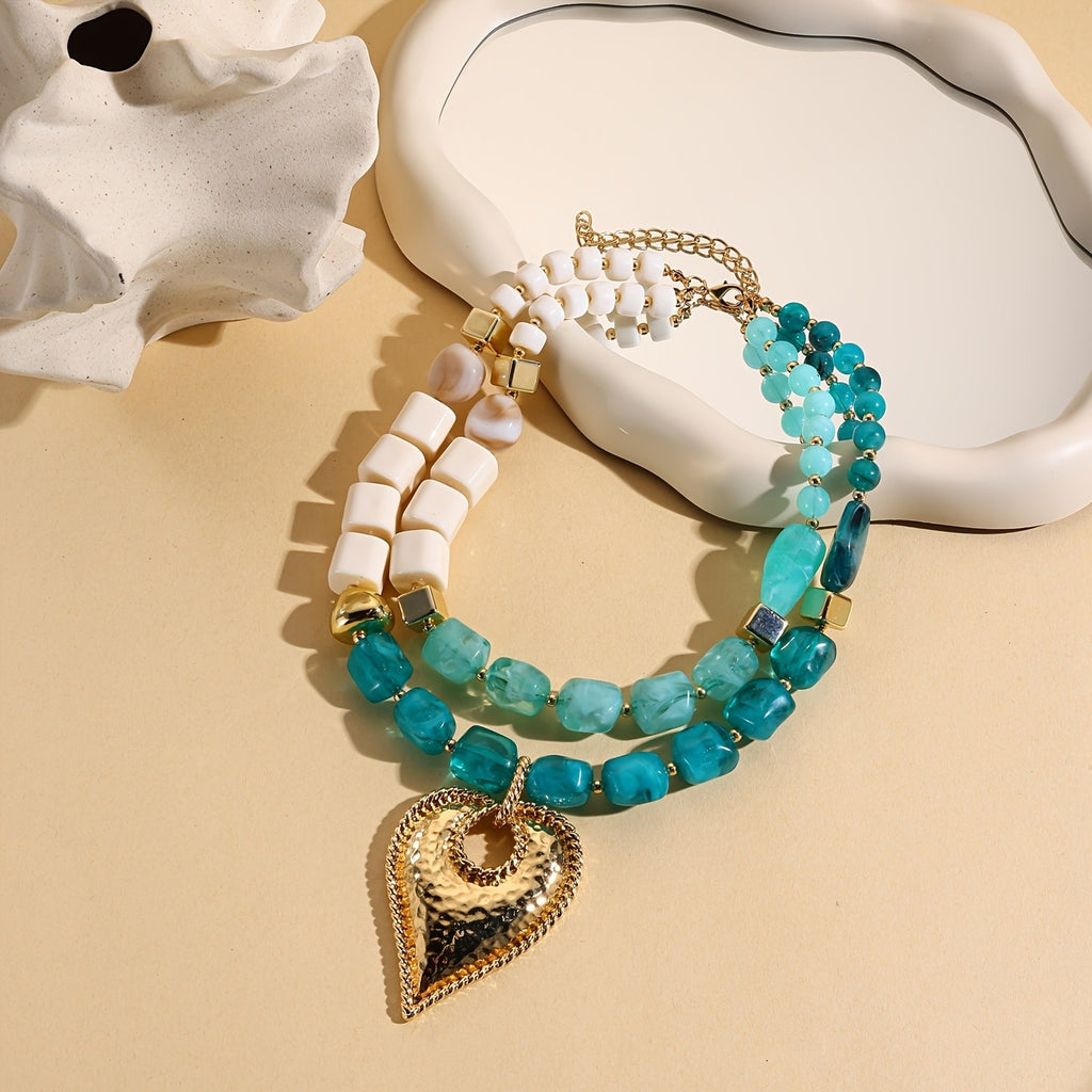 Chunky Green Bead Heart Necklace