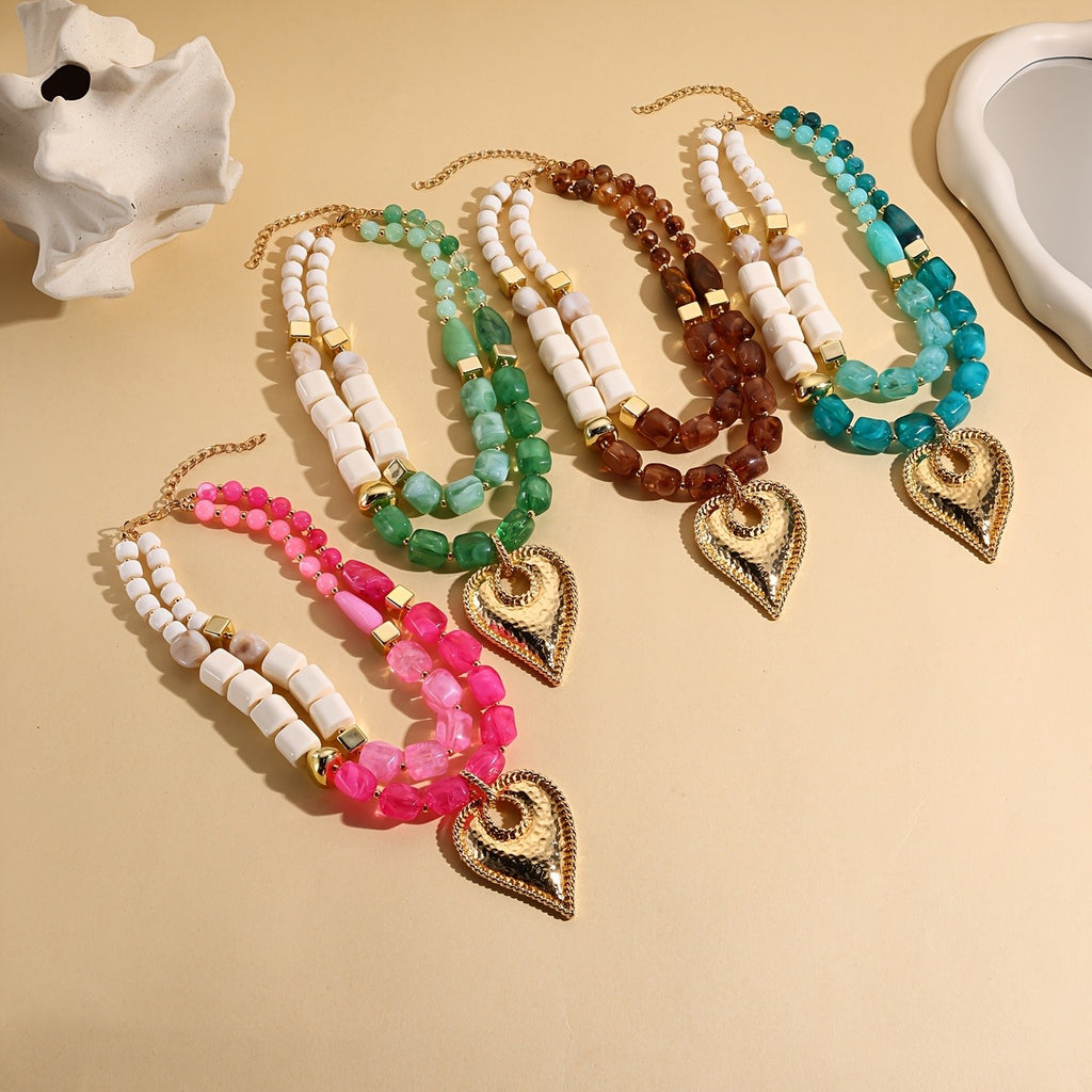 Chunky Green Bead Heart Necklace