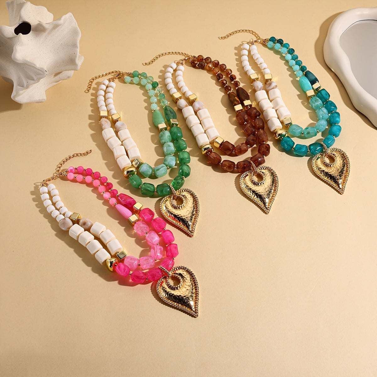 Chunky Green Bead Heart Necklace