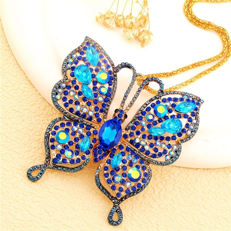 Elegant Blue Butterfly Glass Necklace