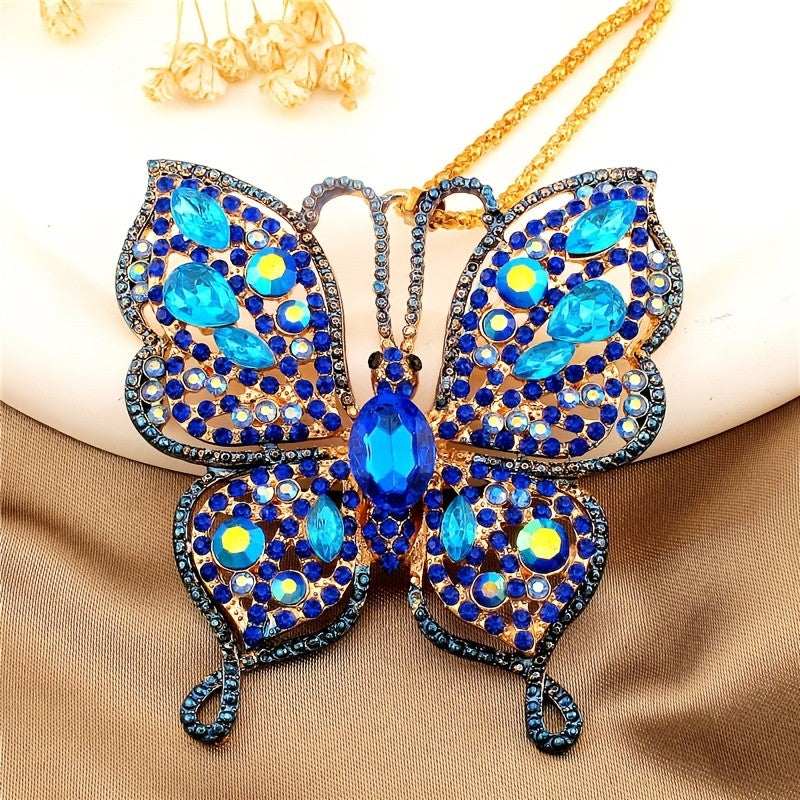 Elegant Blue Butterfly Glass Necklace