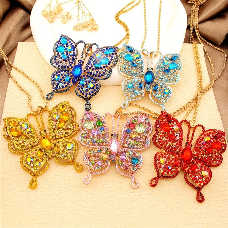 Elegant Blue Butterfly Glass Necklace