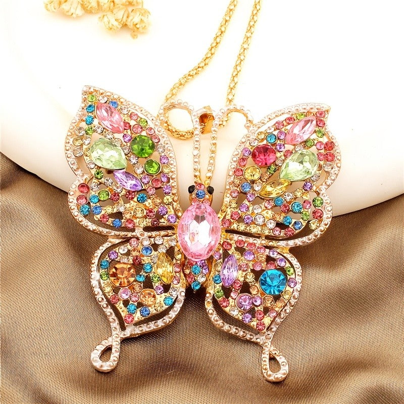 Elegant Blue Butterfly Glass Necklace