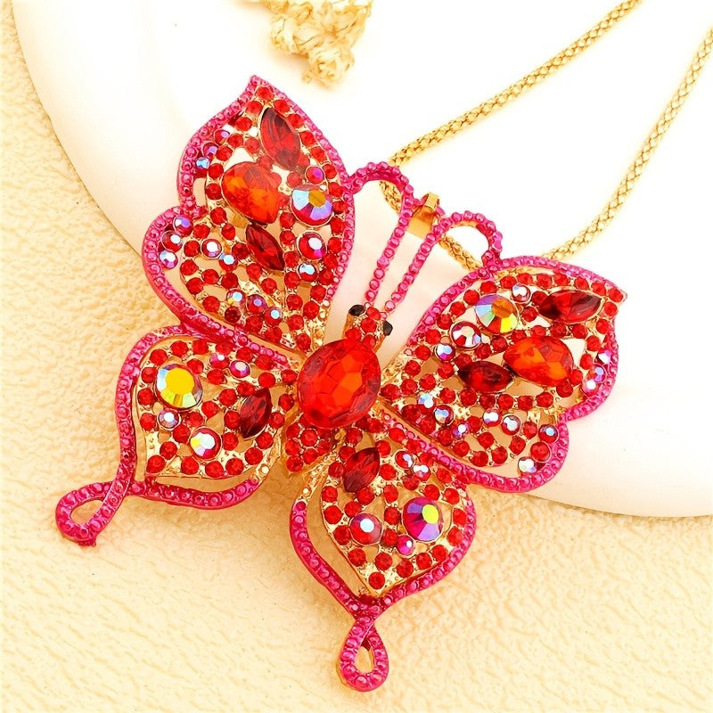 Elegant Blue Butterfly Glass Necklace