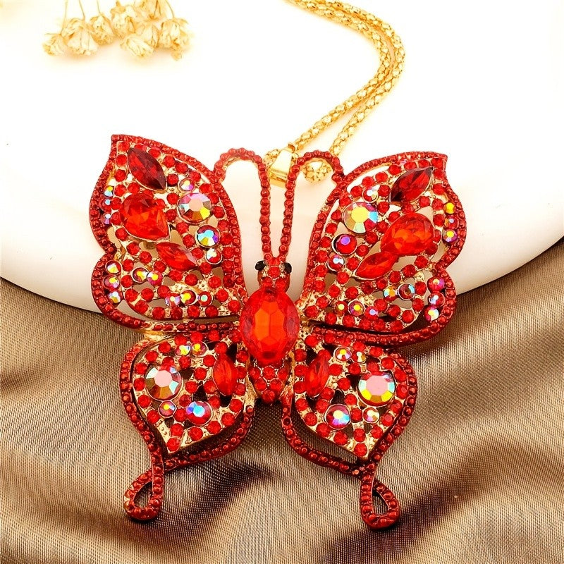 Elegant Blue Butterfly Glass Necklace