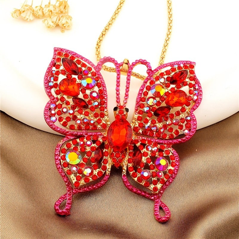 Elegant Blue Butterfly Glass Necklace