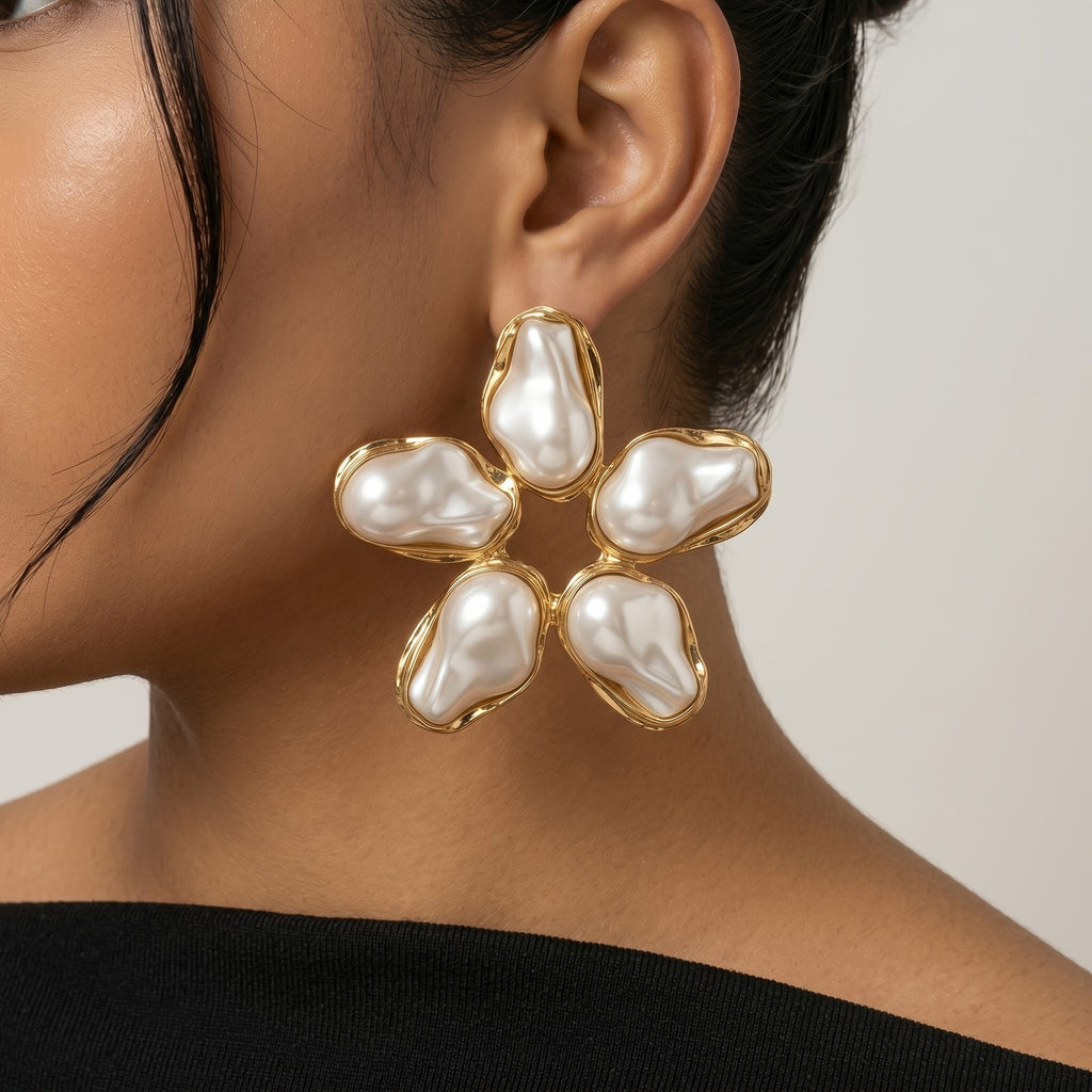 Elegant Floral Pearl Drop Earrings