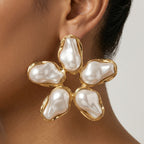 Elegant Floral Pearl Drop Earrings
