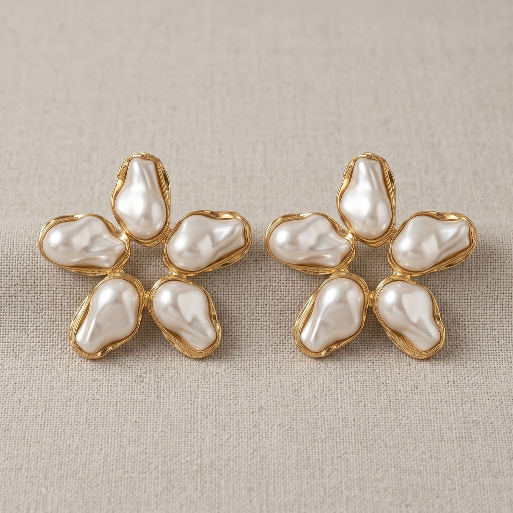 Elegant Floral Pearl Drop Earrings
