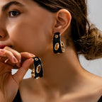 Chunky Black Geometric Hoop Earrings
