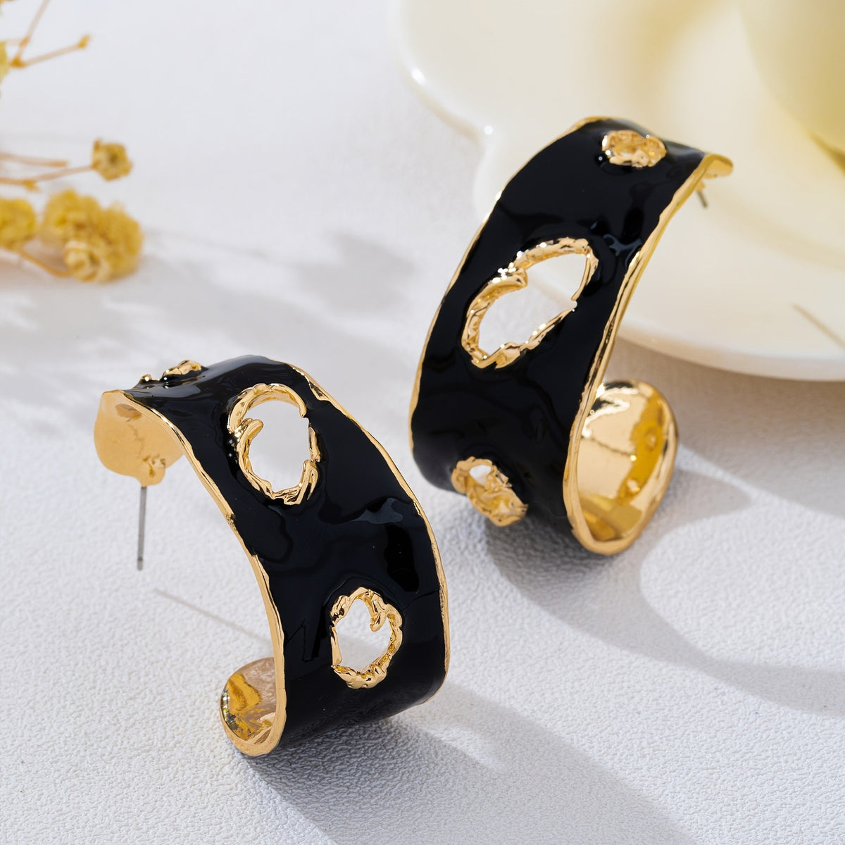 Chunky Black Geometric Hoop Earrings