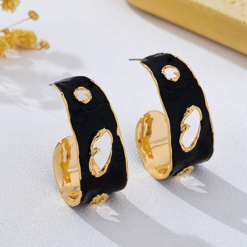 Chunky Black Geometric Hoop Earrings