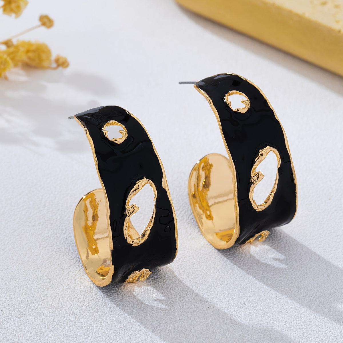 Chunky Black Geometric Hoop Earrings