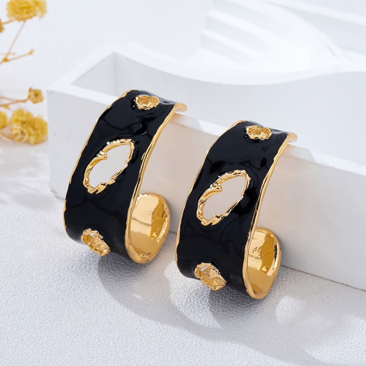 Chunky Black Geometric Hoop Earrings