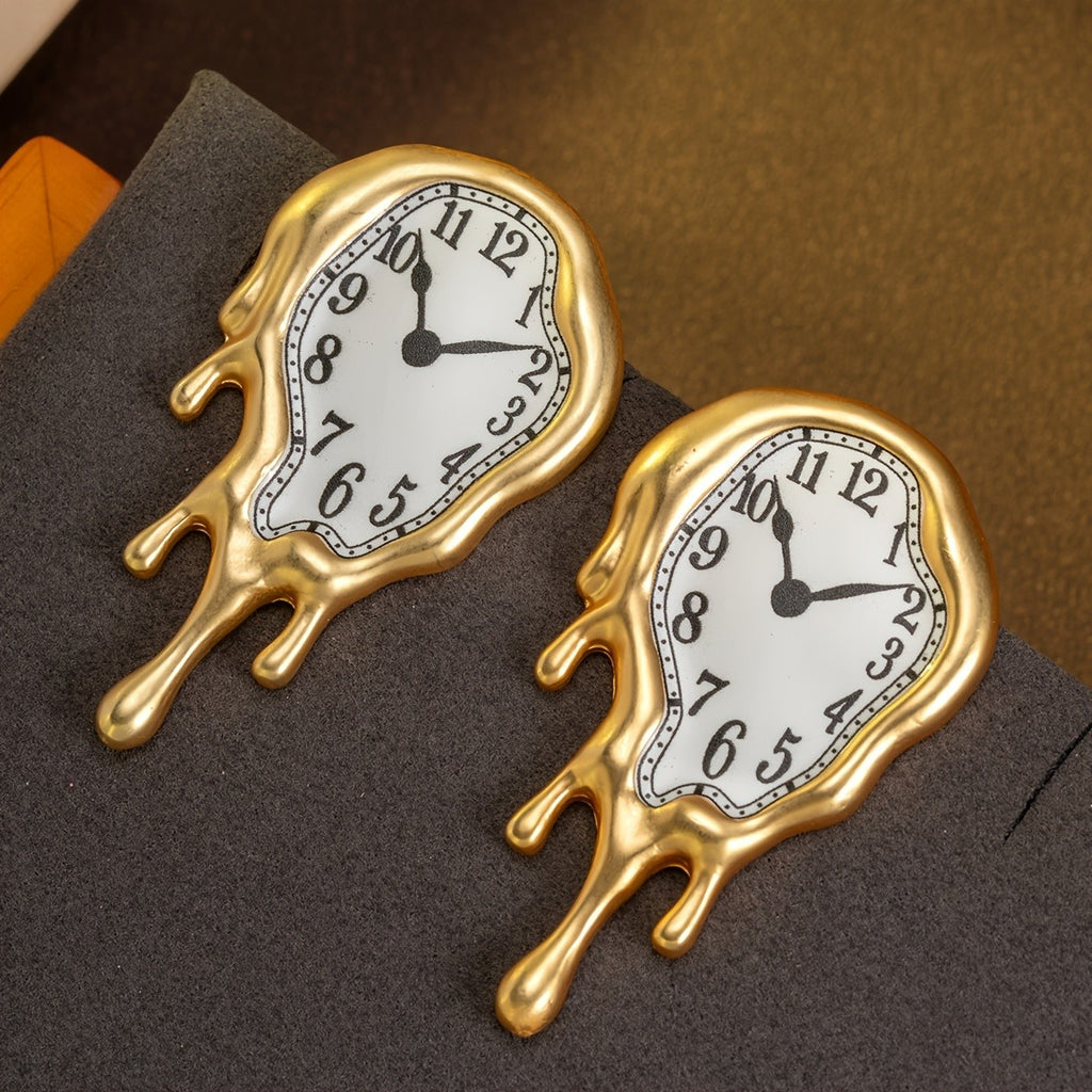 Whimsical Melting Clock Drop Earrings