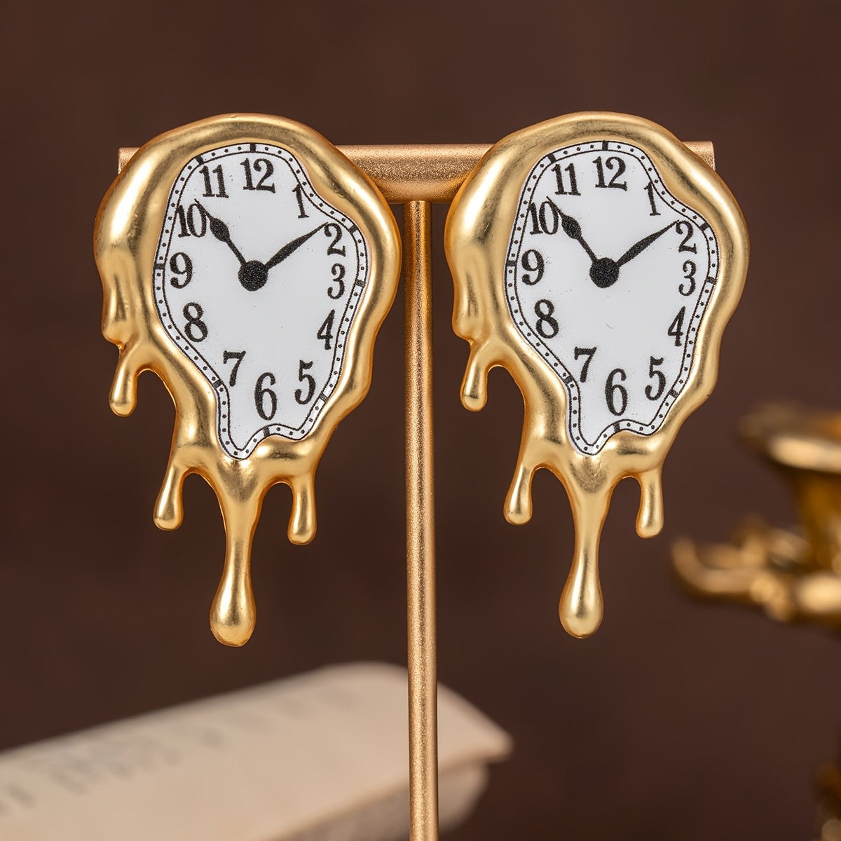 Whimsical Melting Clock Drop Earrings