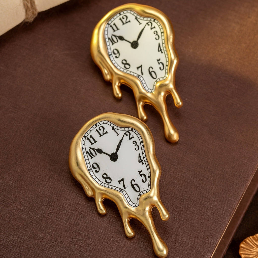 Whimsical Melting Clock Drop Earrings