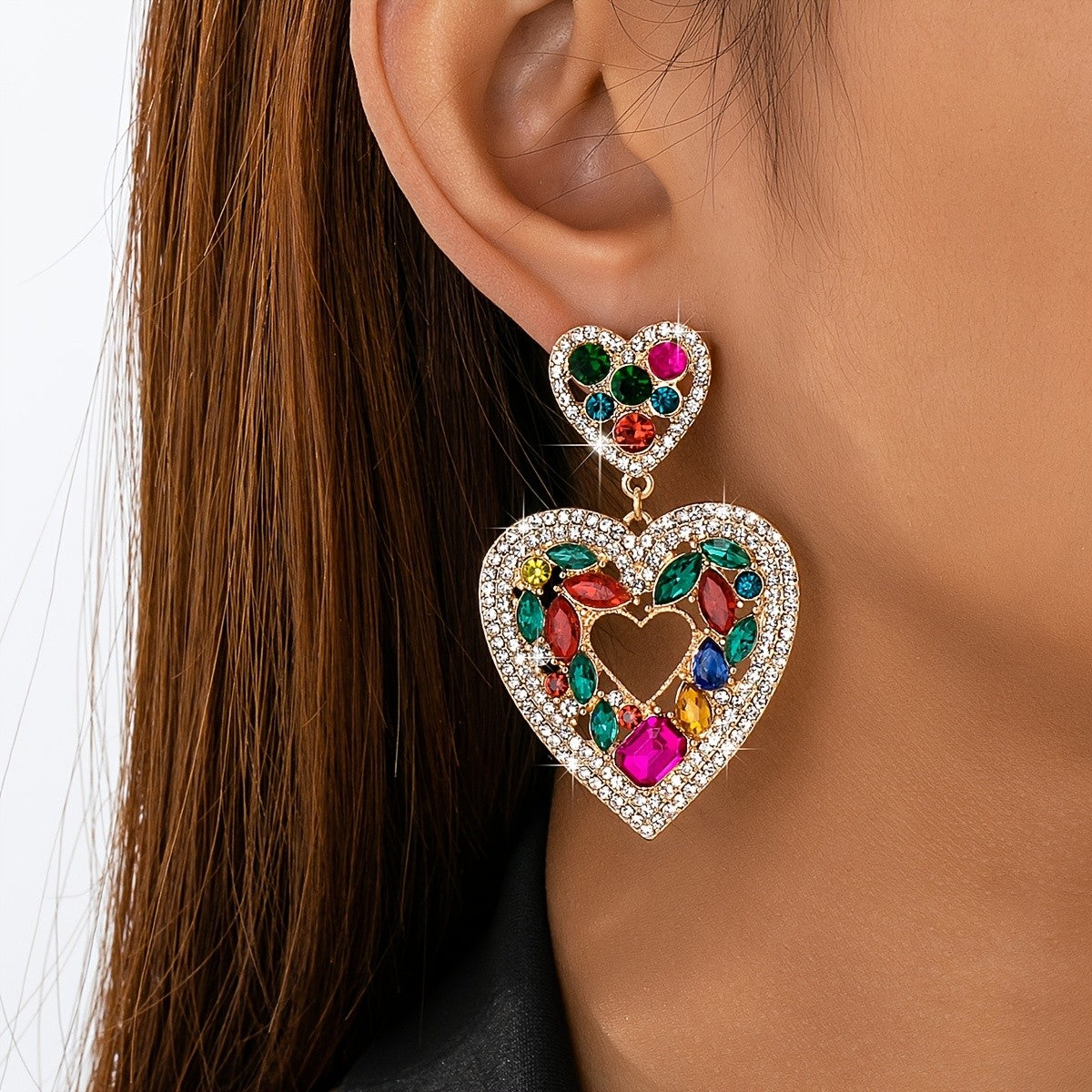 Rainbow Hollow Heart Drop Earrings