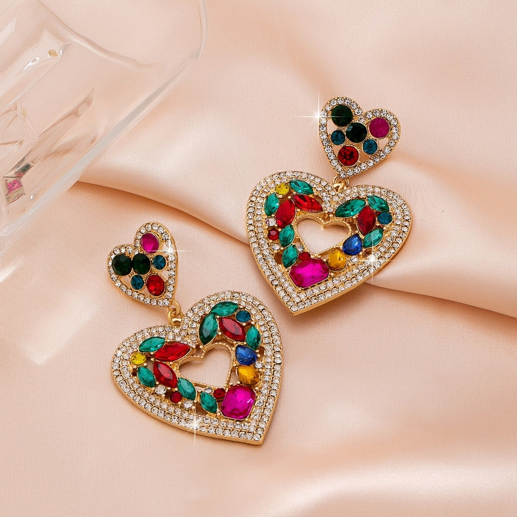 Rainbow Hollow Heart Drop Earrings