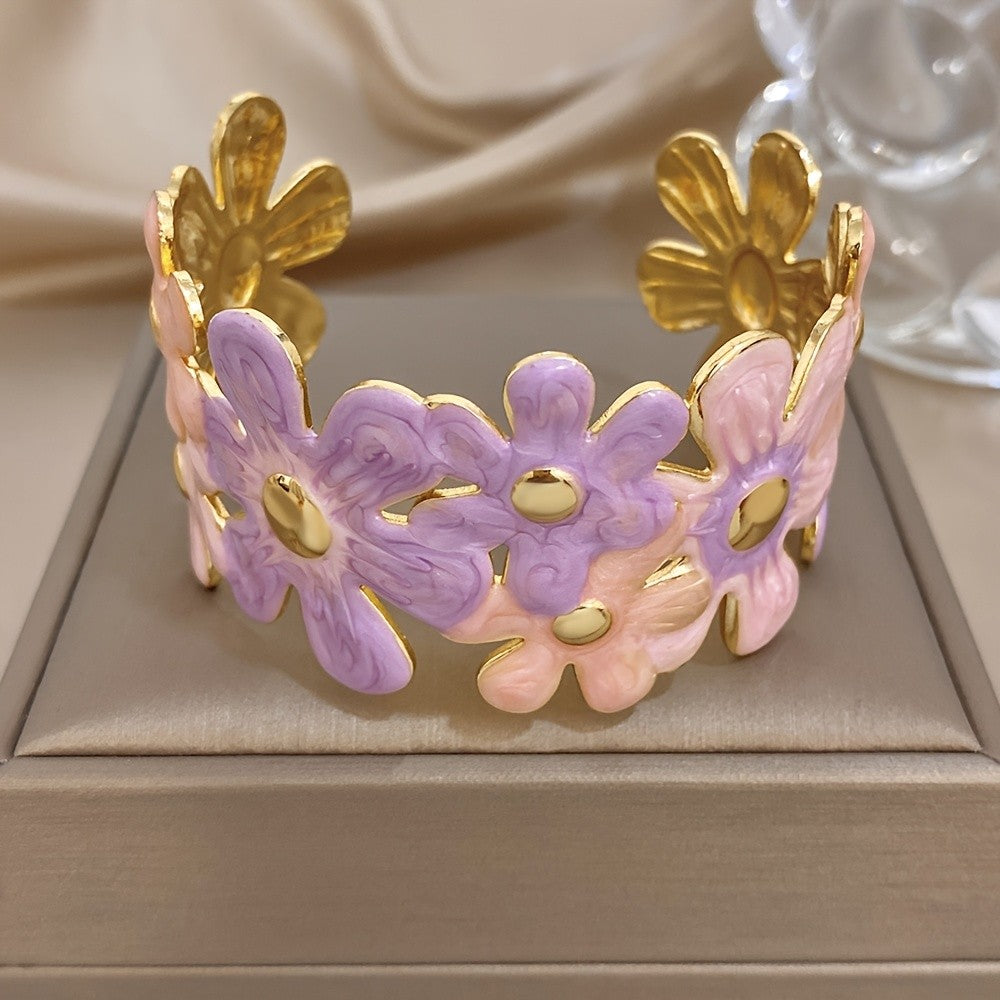Whimsical Pastel Flower Cuff Bracelet