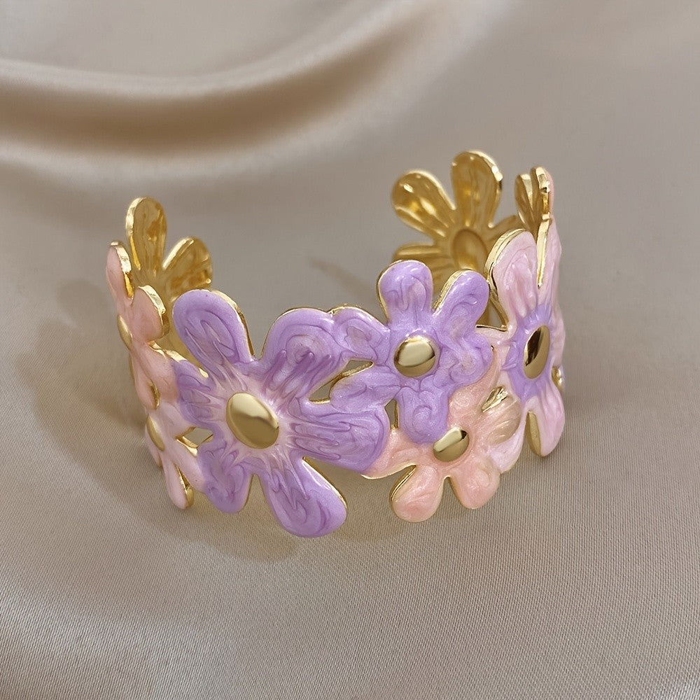 Whimsical Pastel Flower Cuff Bracelet