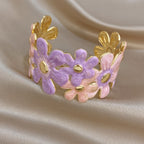 Whimsical Pastel Flower Cuff Bracelet
