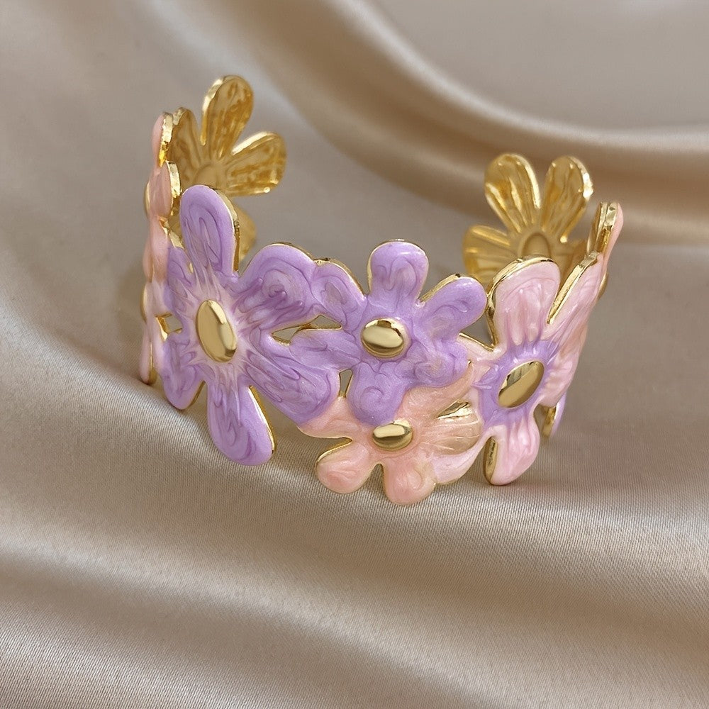 Whimsical Pastel Flower Cuff Bracelet
