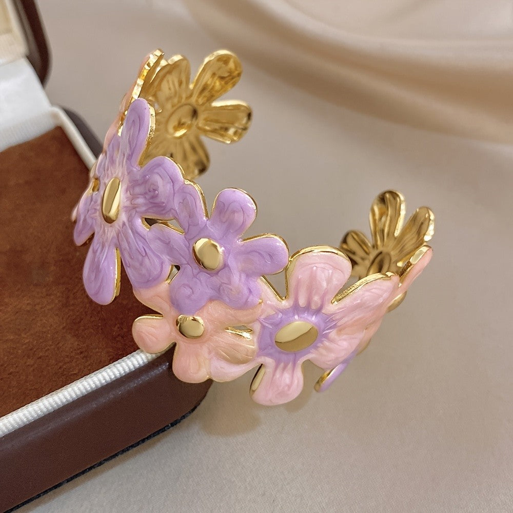 Whimsical Pastel Flower Cuff Bracelet