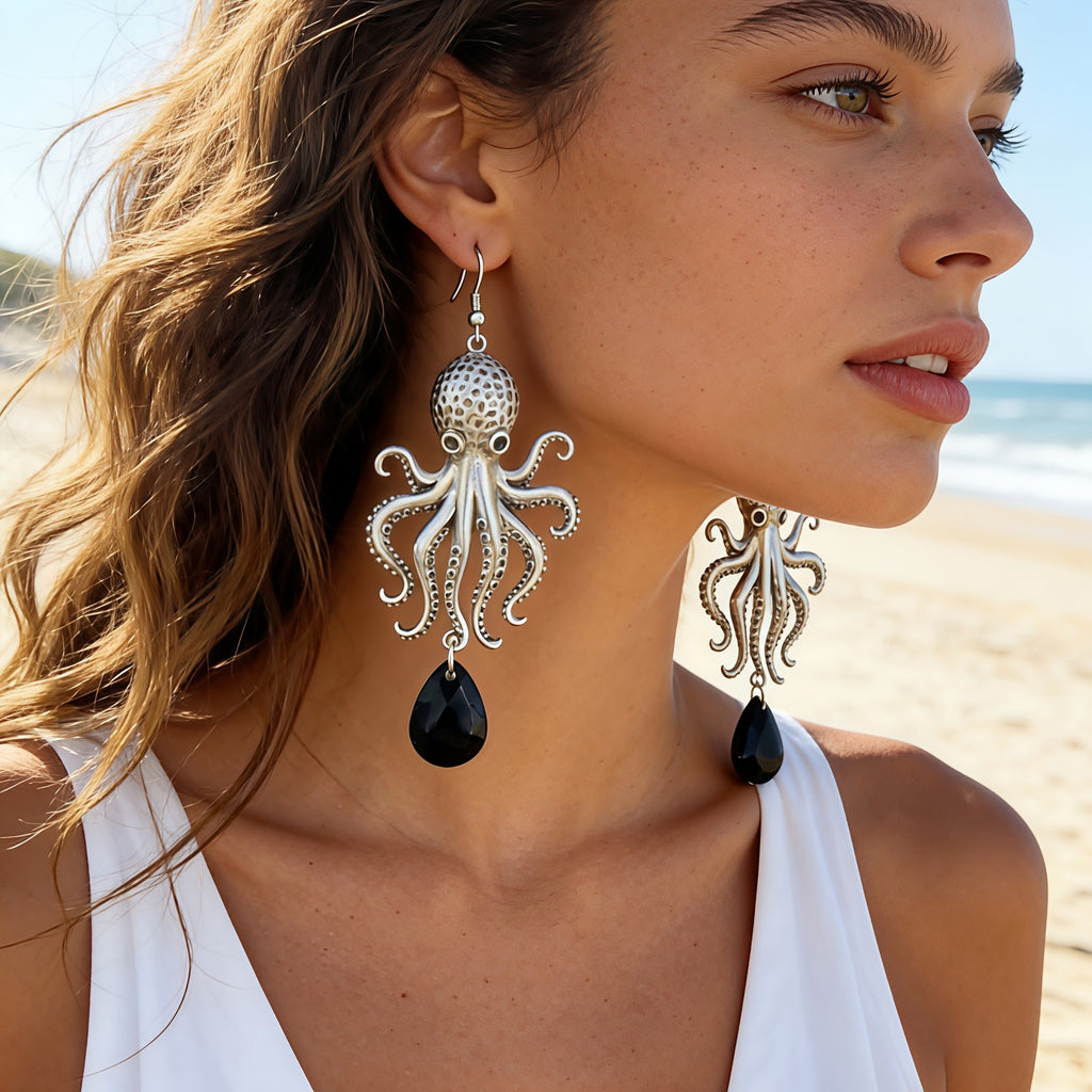 Nautical Octopus Teardrop Drop Earrings