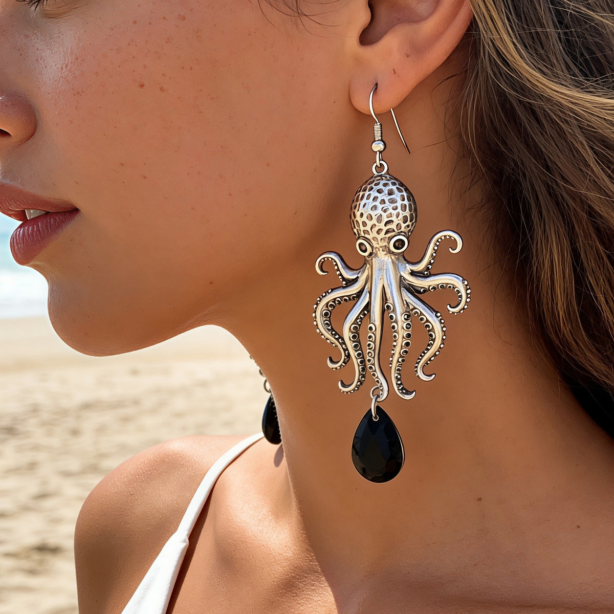 Nautical Octopus Teardrop Drop Earrings