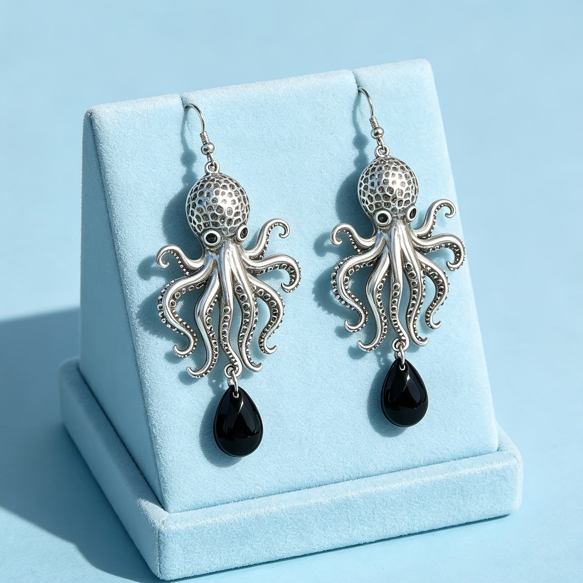 Nautical Octopus Teardrop Drop Earrings