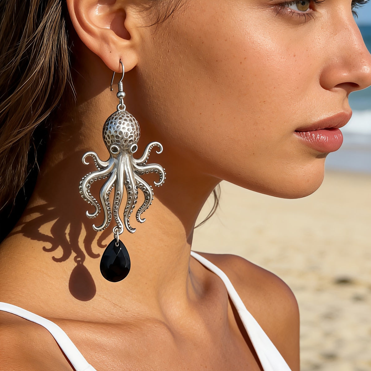 Nautical Octopus Teardrop Drop Earrings