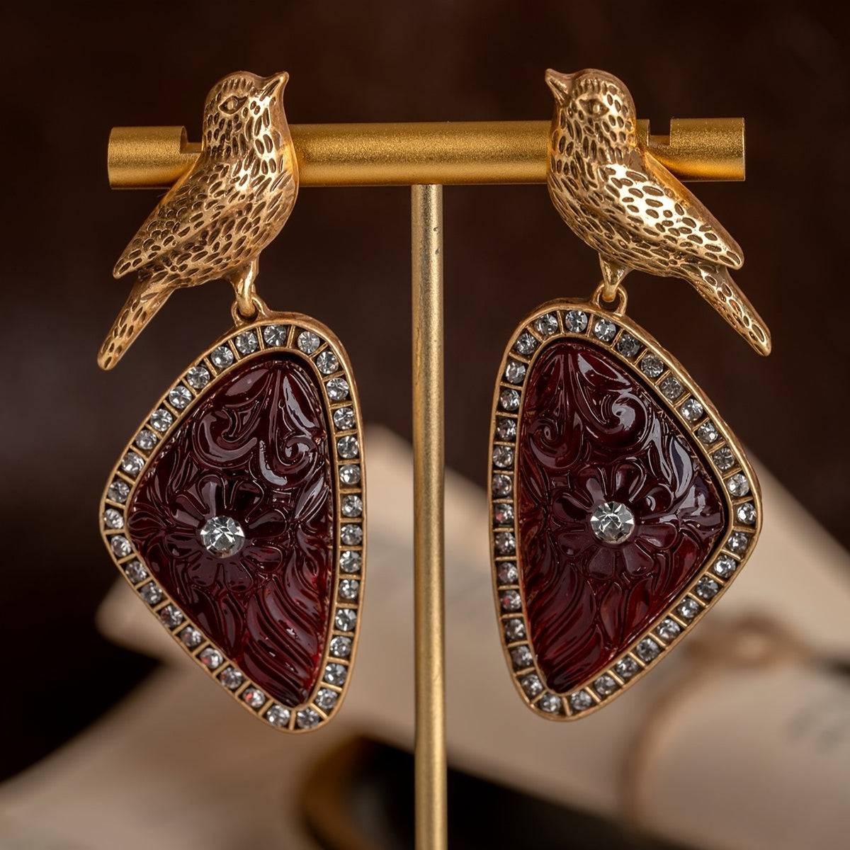 Regal Bird Glass Drop Earrings